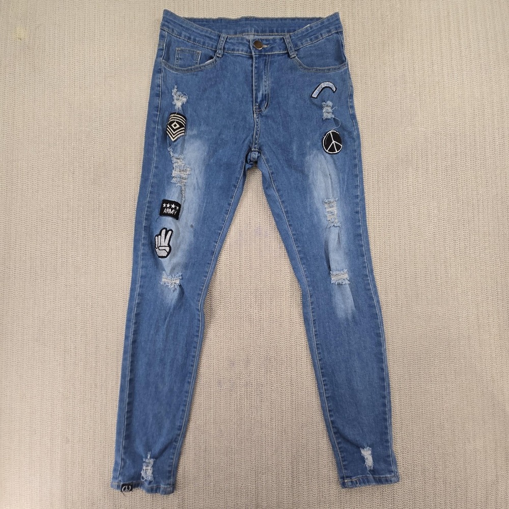 JEANS Jeans Juniors Small Blue Skinny Distressed Stretch Denim Patches Teen